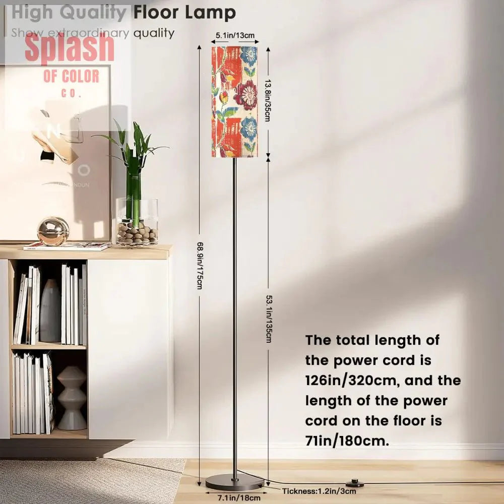 Heritage Floral Colorful Bohemian Blue Coral Modern Floor Lamp Modern