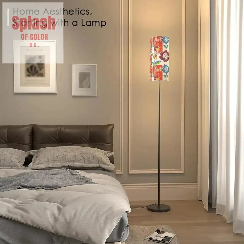 Heritage Floral Colorful Bohemian Blue Coral Modern Floor Lamp Modern