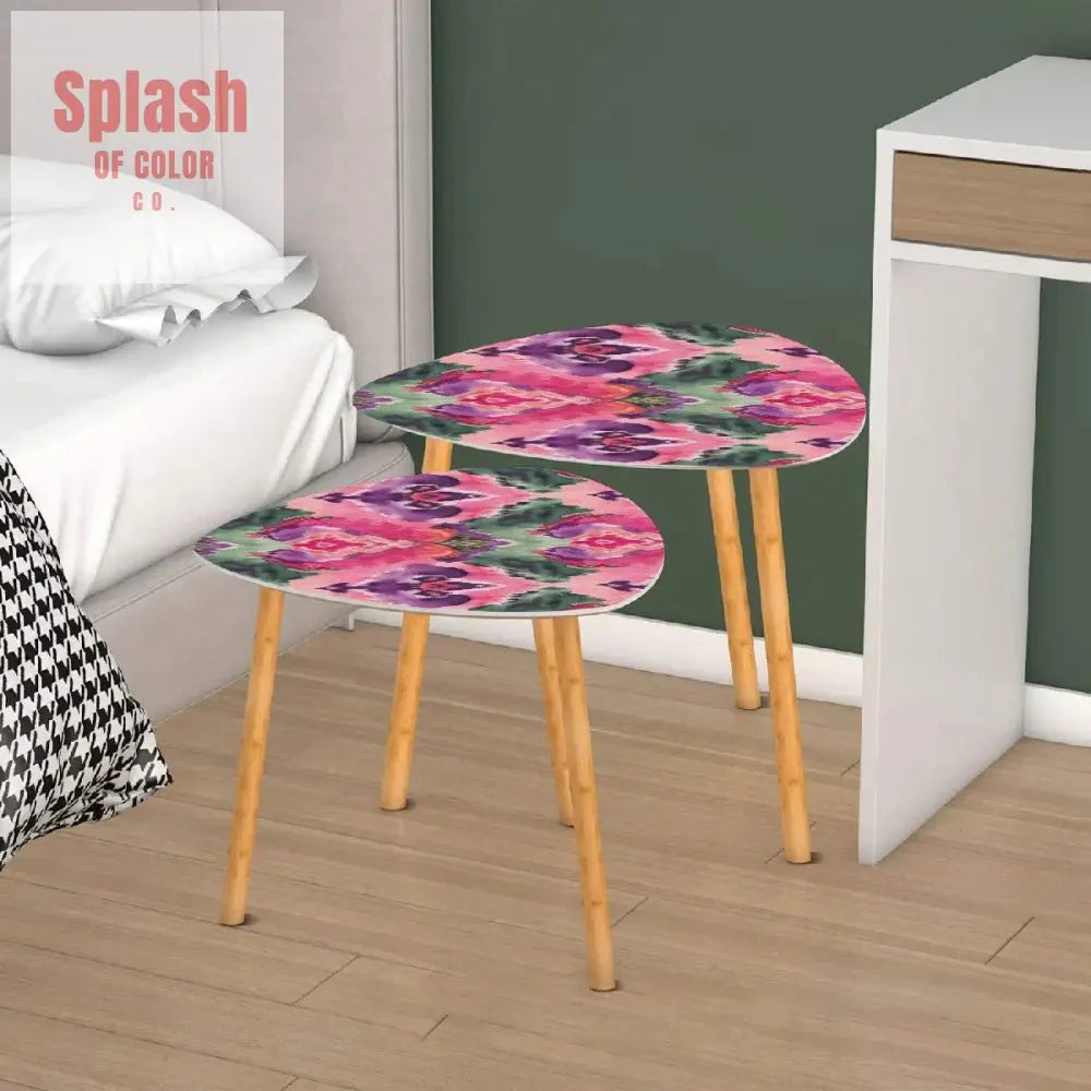Ikat Watercolor Purple Green Pink Modern Bohemian Nesting Tables