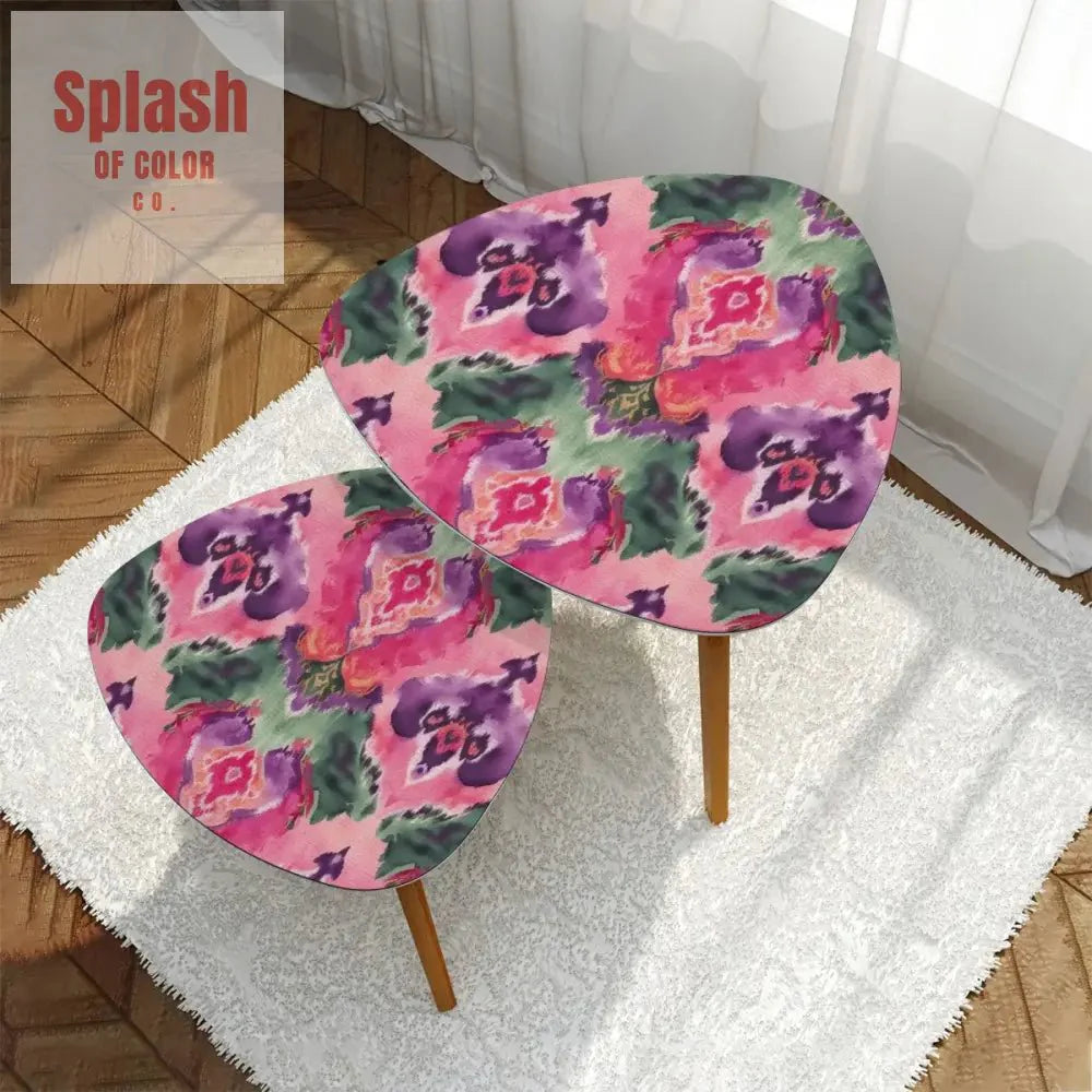 Ikat Watercolor Purple Green Pink Modern Bohemian Nesting Tables