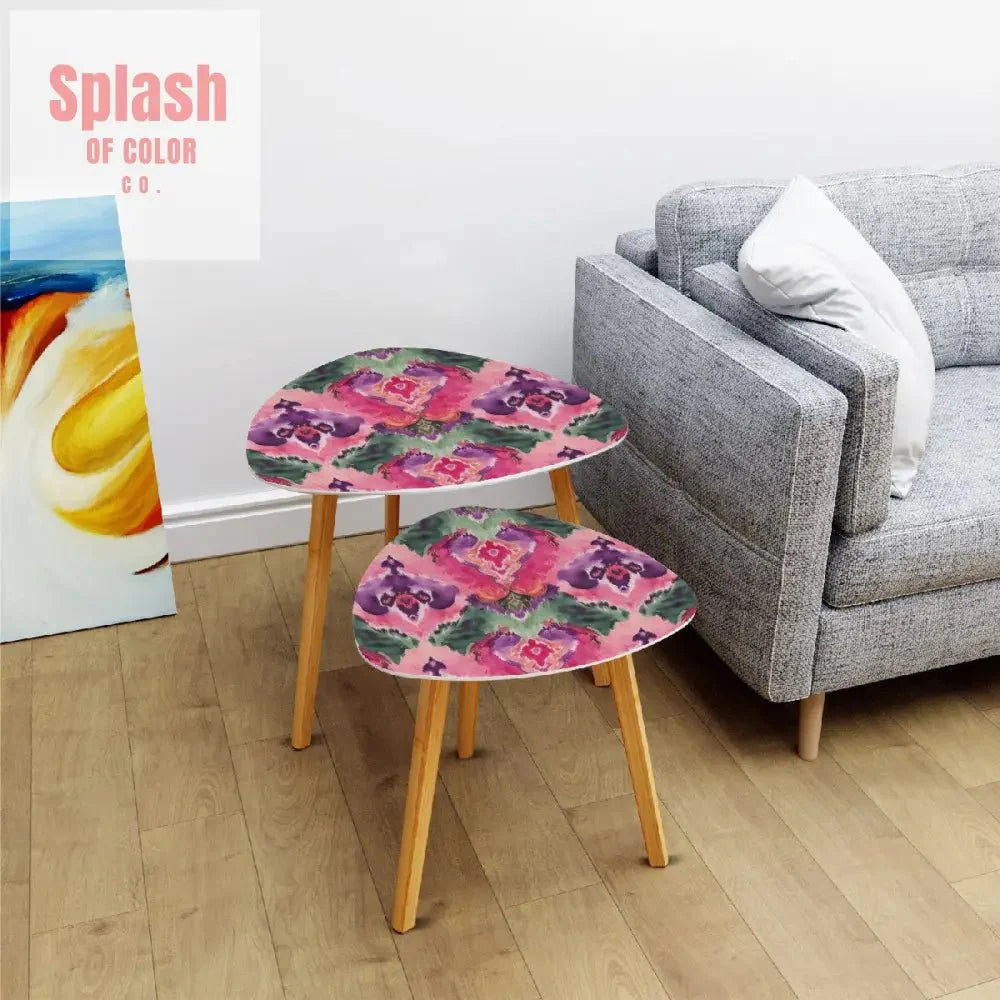Ikat Watercolor Purple Green Pink Modern Bohemian Nesting Tables