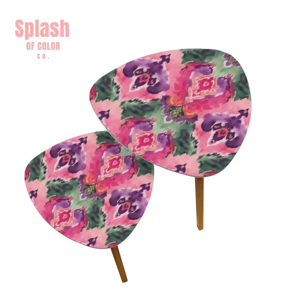Ikat Watercolor Purple Green Pink Modern Bohemian Nesting Tables