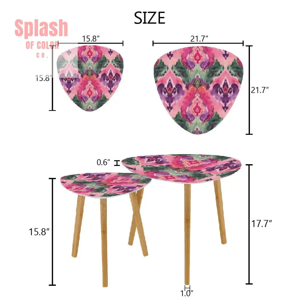 Ikat Watercolor Purple Green Pink Modern Bohemian Nesting Tables