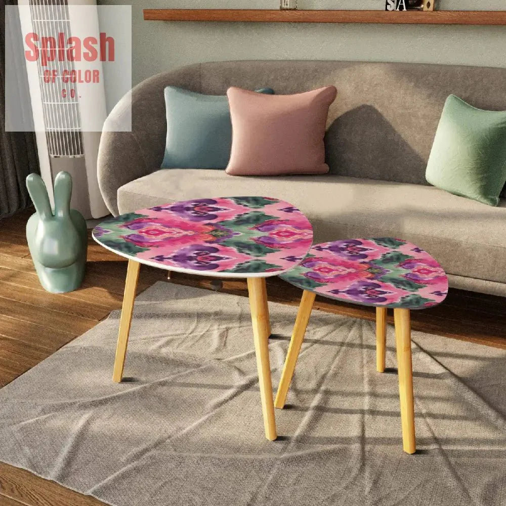 Ikat Watercolor Purple Green Pink Modern Bohemian Nesting Tables