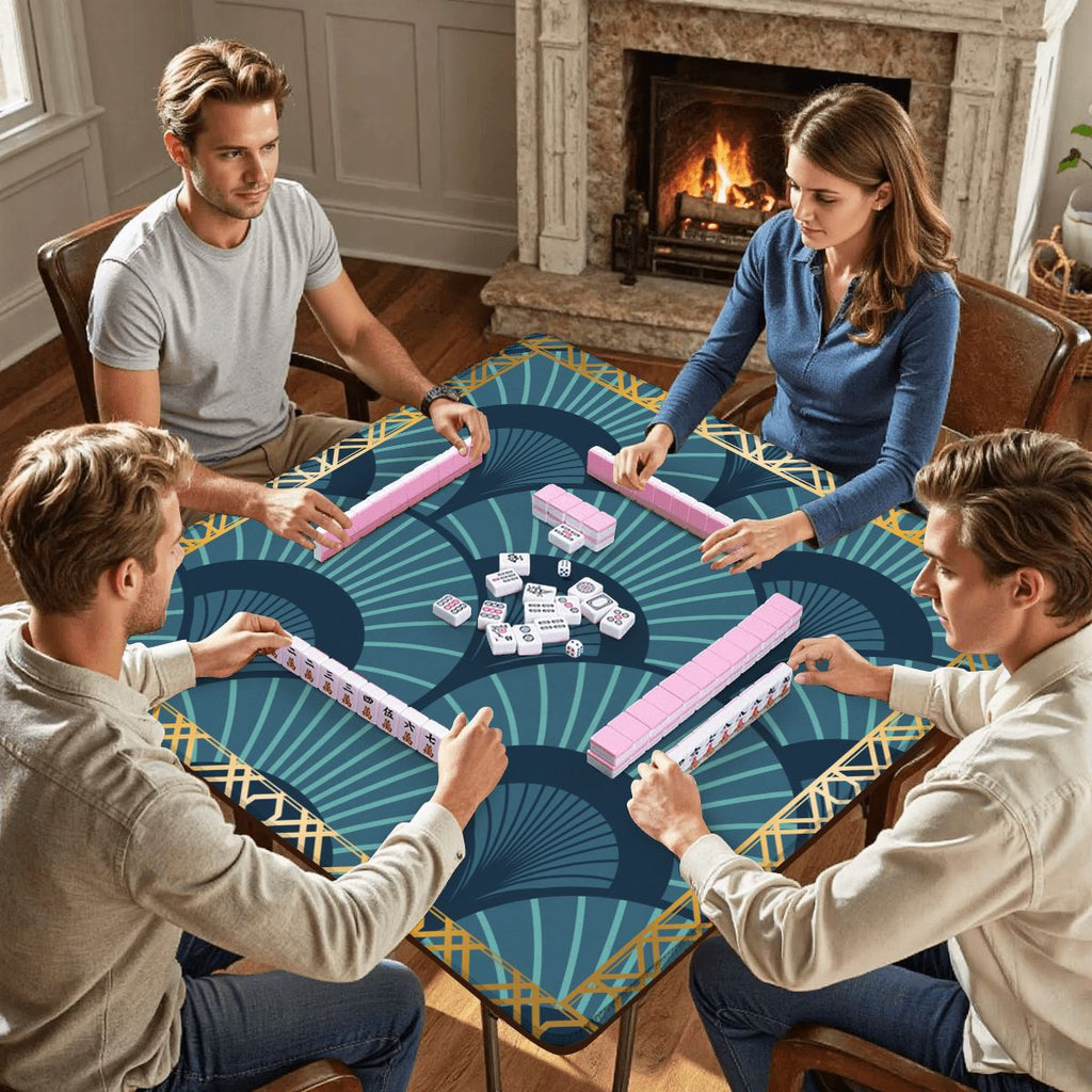 Art Deco Gilded Golden, Blue Speakeasy Collection Mahjong Mat