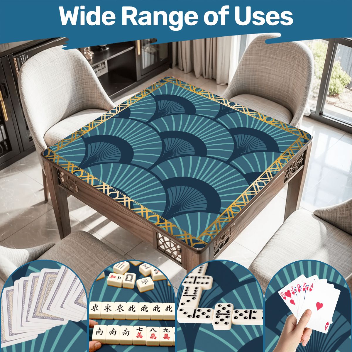 Art Deco Gilded Golden, Blue Speakeasy Collection Mahjong Mat