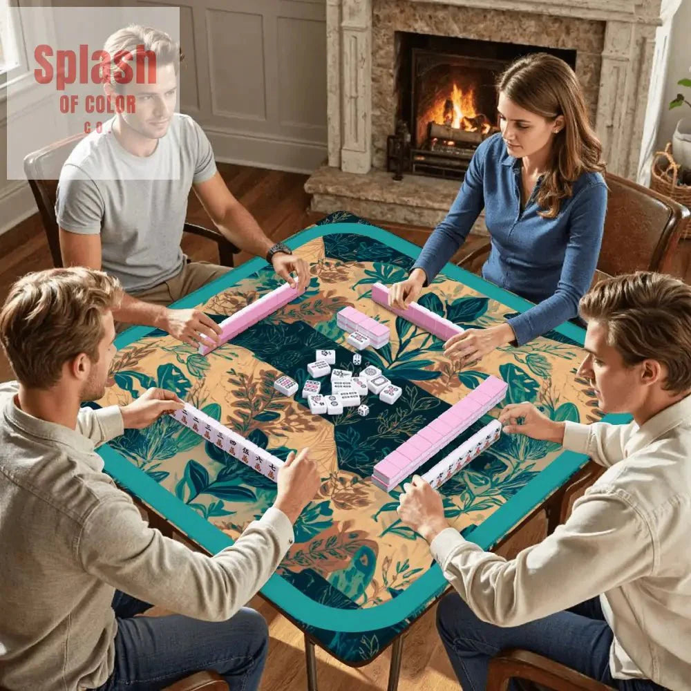 In My Mind I'm Going To Carolina, North Carolina Whimsical Watercolor Blue, Teal Mahjong Mat