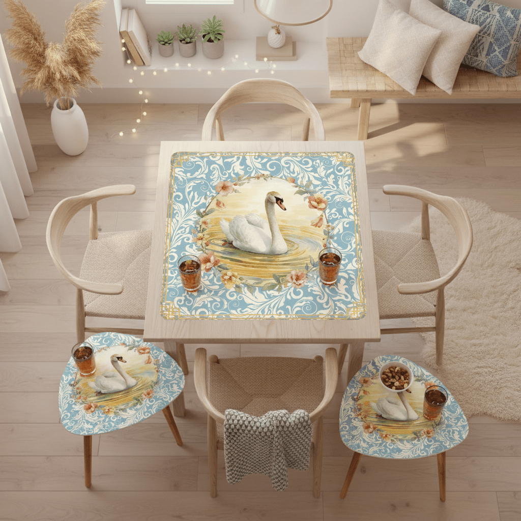 On Golden Pond Floral Swan Modern Nesting Tables