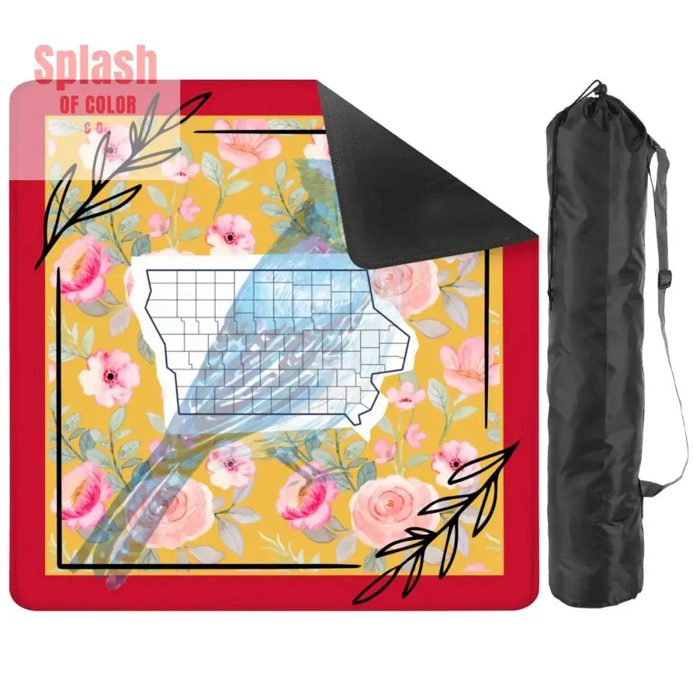Iowa State Pride, Red, Yellow Blue Bird Wild Rose Mahjong Mat