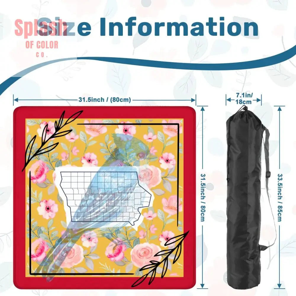 Iowa State Pride, Red, Yellow Blue Bird Wild Rose Mahjong Mat