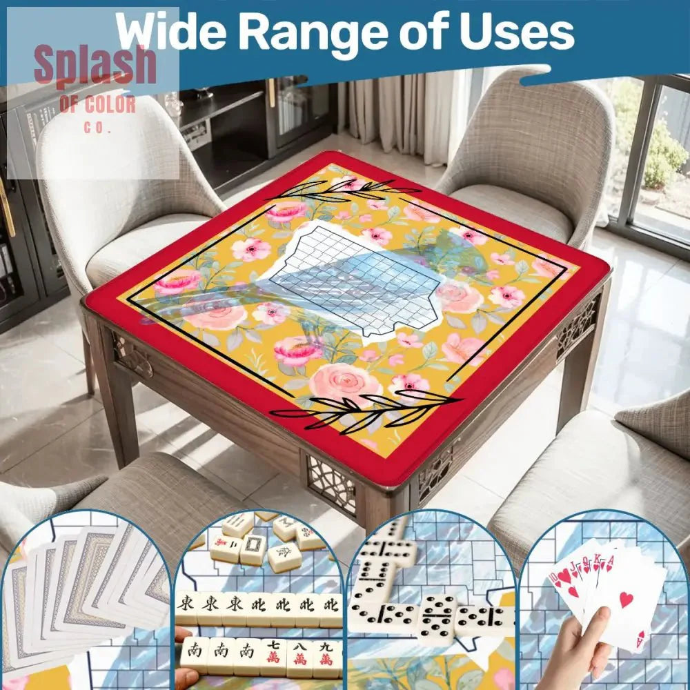 Iowa State Pride, Red, Yellow Blue Bird Wild Rose Mahjong Mat