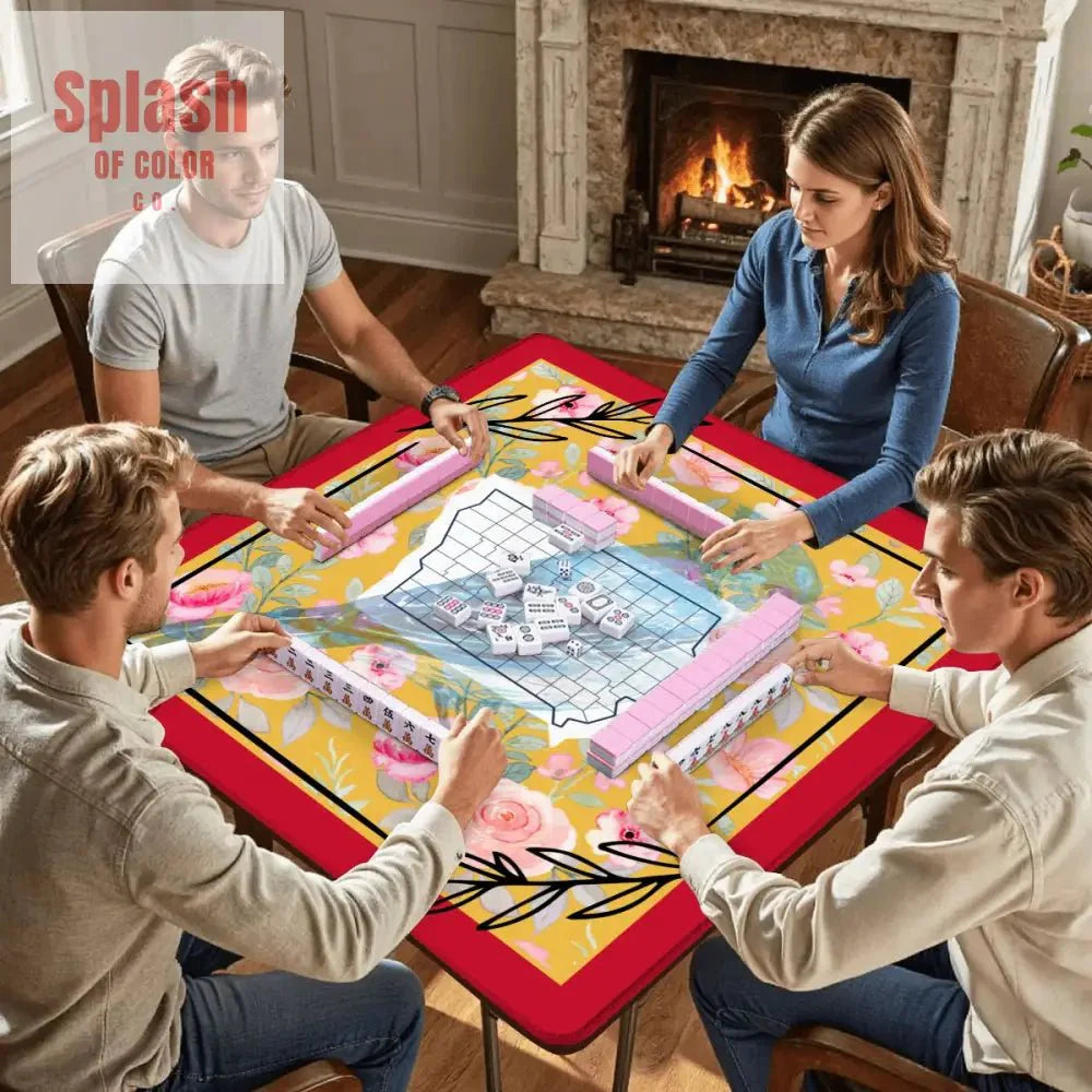 Iowa State Pride, Red, Yellow Blue Bird Wild Rose Mahjong Mat