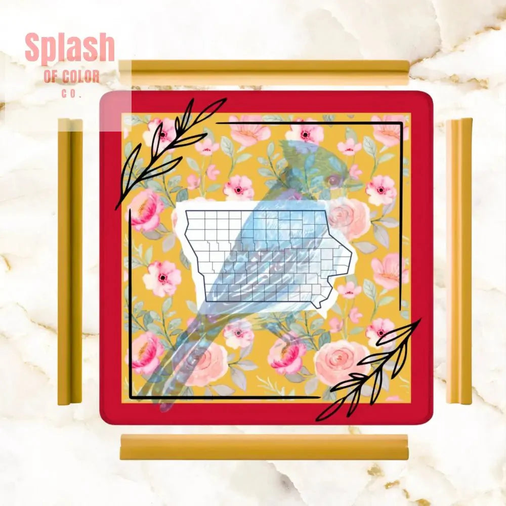 Iowa State Pride, Red, Yellow Blue Bird Wild Rose Mahjong Mat
