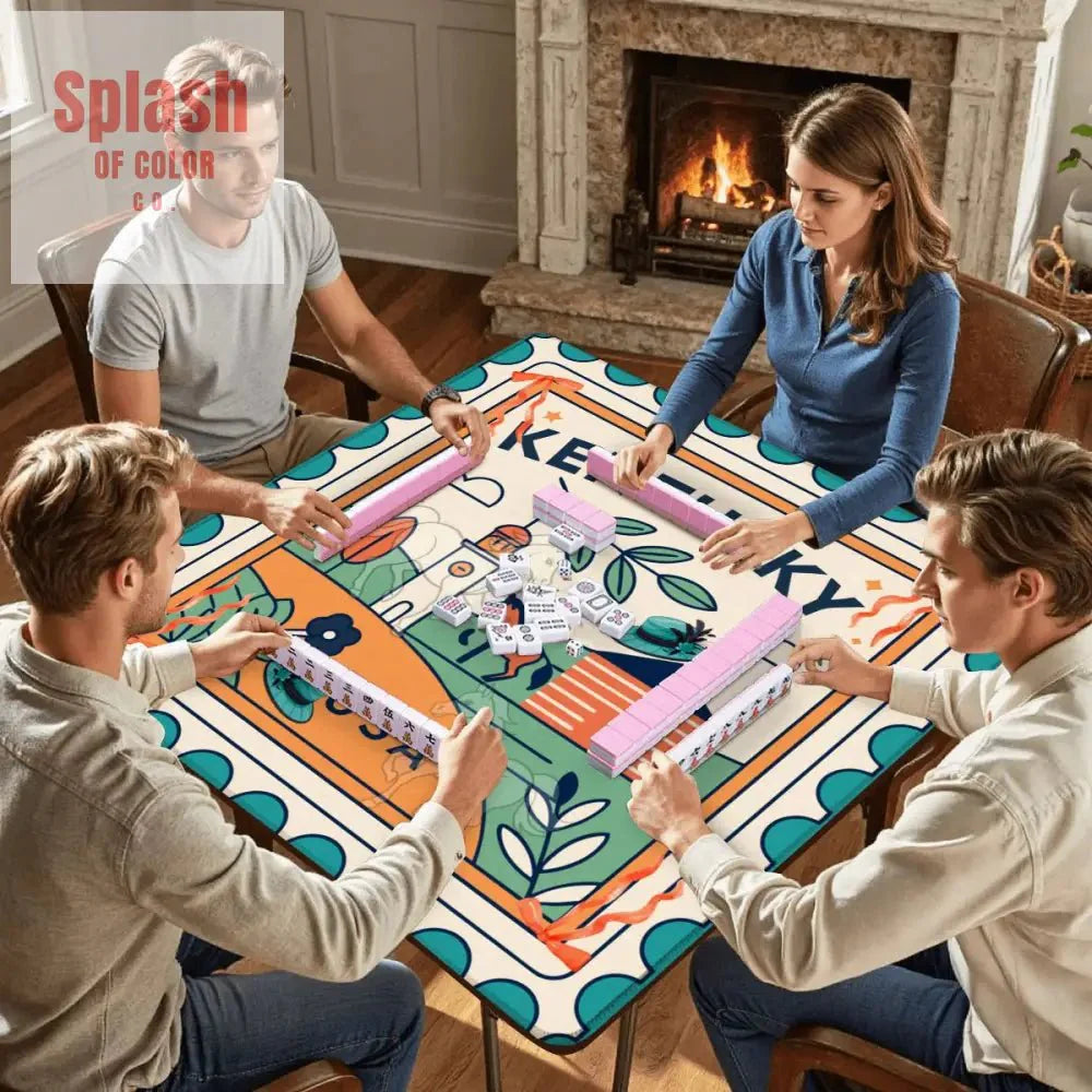 Kentucky Racing Horse Mahjong Mat Whimsical Orange Teal Mahj Mat