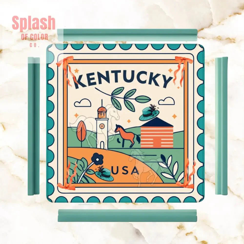 Kentucky Racing Horse Mahjong Mat Whimsical Orange Teal Mahj Mat