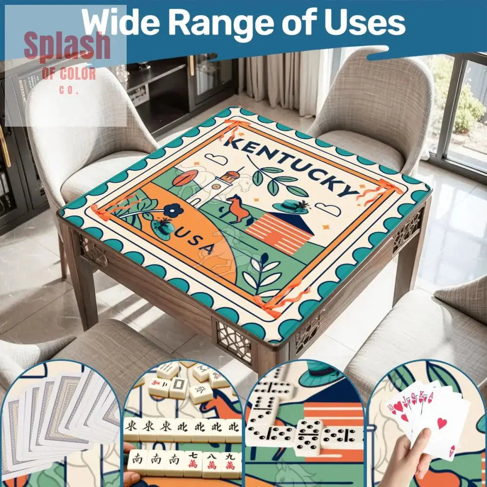 Kentucky Racing Horse Mahjong Mat Whimsical Orange Teal Mahj Mat