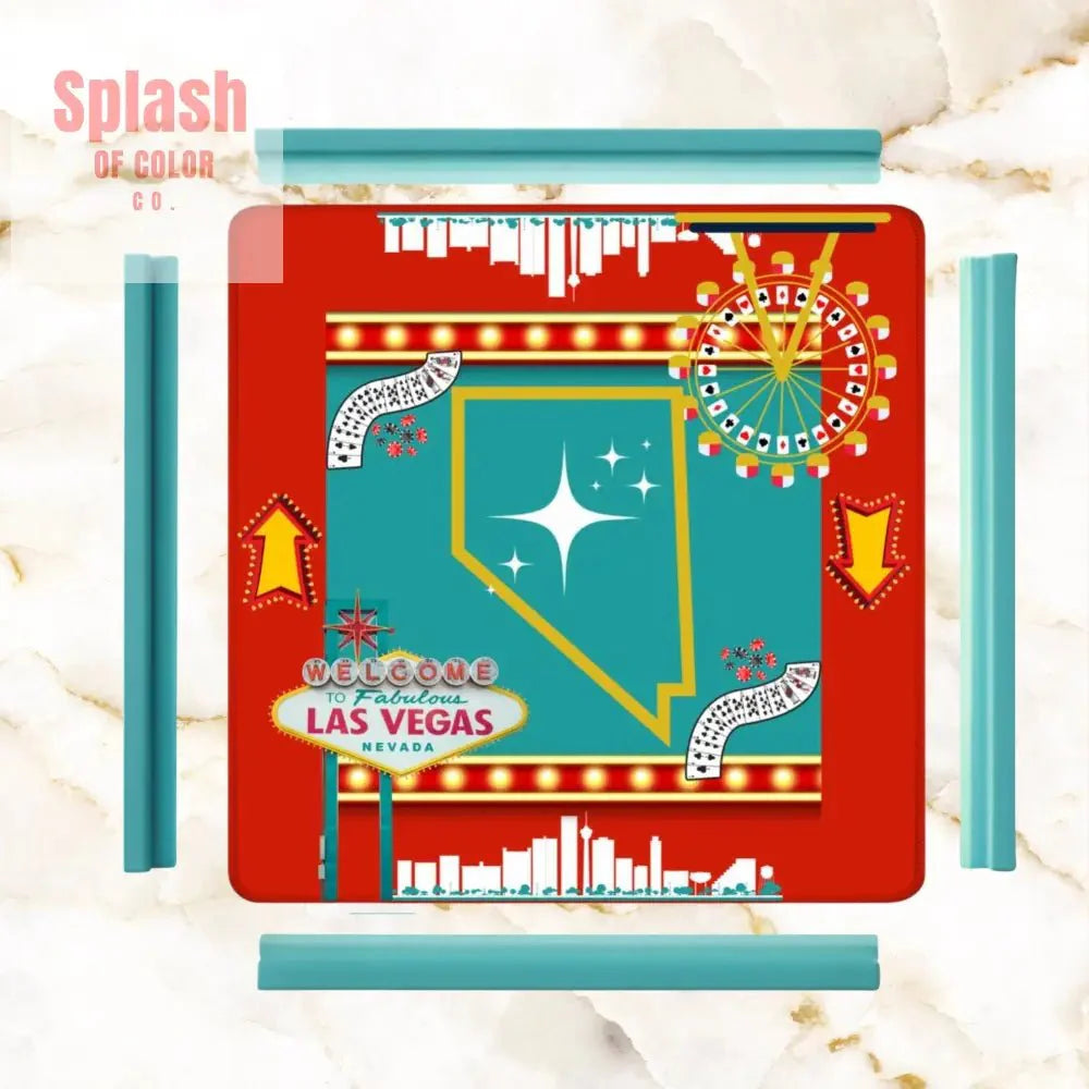 Las Vegas State Of Nevada Whimsical Red, Teal Viva Diva Mahjong Mat