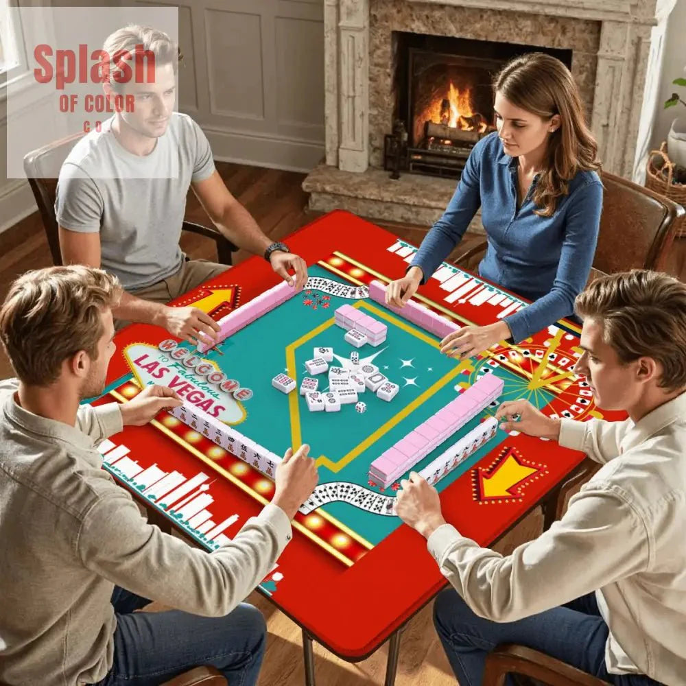 Las Vegas State Of Nevada Whimsical Red, Teal Viva Diva Mahjong Mat
