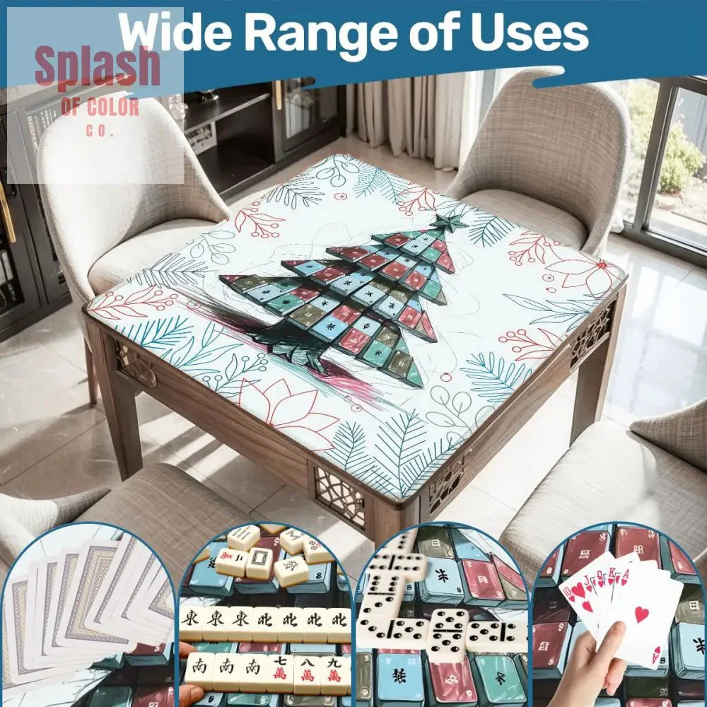 Mahjong Christmas Mat, Quirky Tile Tree, Holiday Mahj Party Mahjong Mat