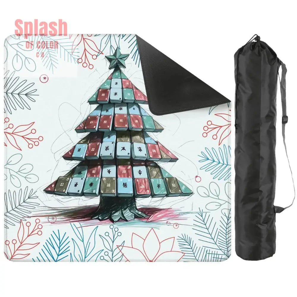 Mahjong Christmas Mat, Quirky Tile Tree, Holiday Mahj Party Mahjong Mat