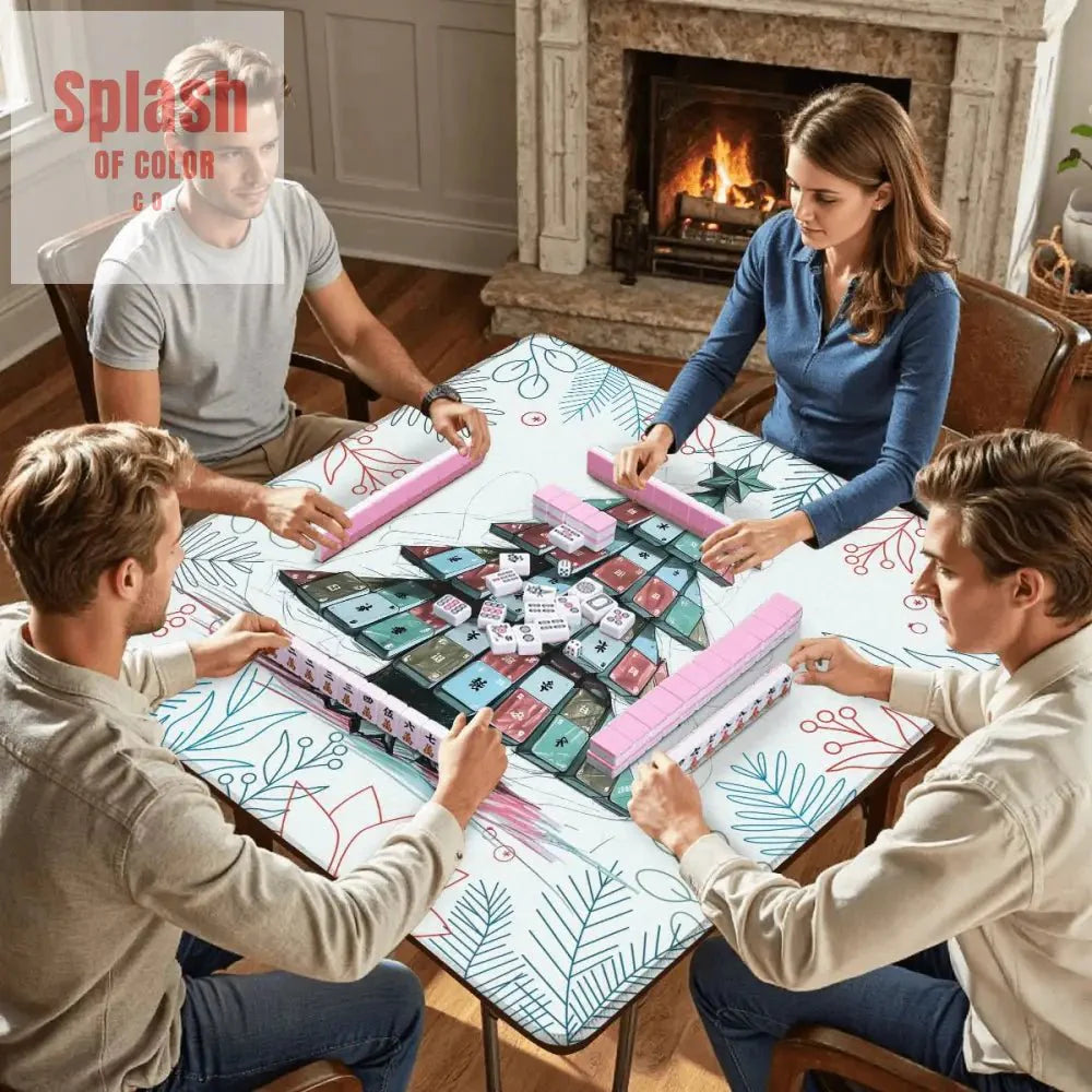 Mahjong Christmas Mat, Quirky Tile Tree, Holiday Mahj Party Mahjong Mat