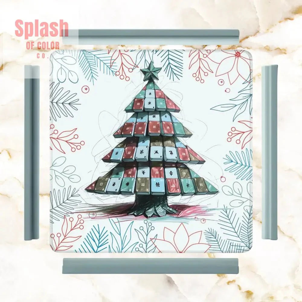 Mahjong Christmas Mat, Quirky Tile Tree, Holiday Mahj Party Mahjong Mat