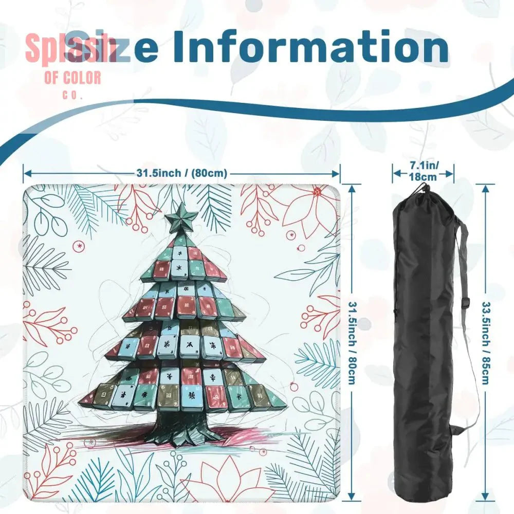 Mahjong Christmas Mat, Quirky Tile Tree, Holiday Mahj Party Mahjong Mat