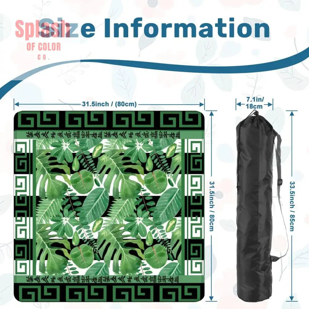 Mahjong Mat Black And Green Tropical Asian Border, Mahj Mat