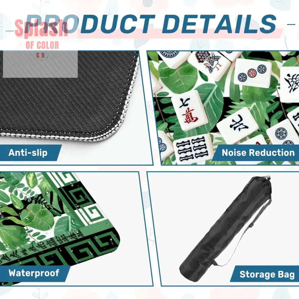 Mahjong Mat Black And Green Tropical Asian Border, Mahj Mat