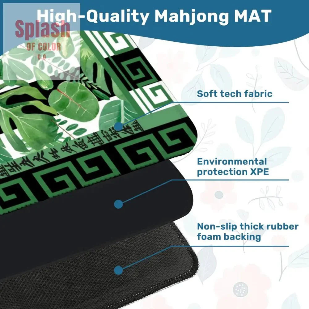 Mahjong Mat Black And Green Tropical Asian Border, Mahj Mat