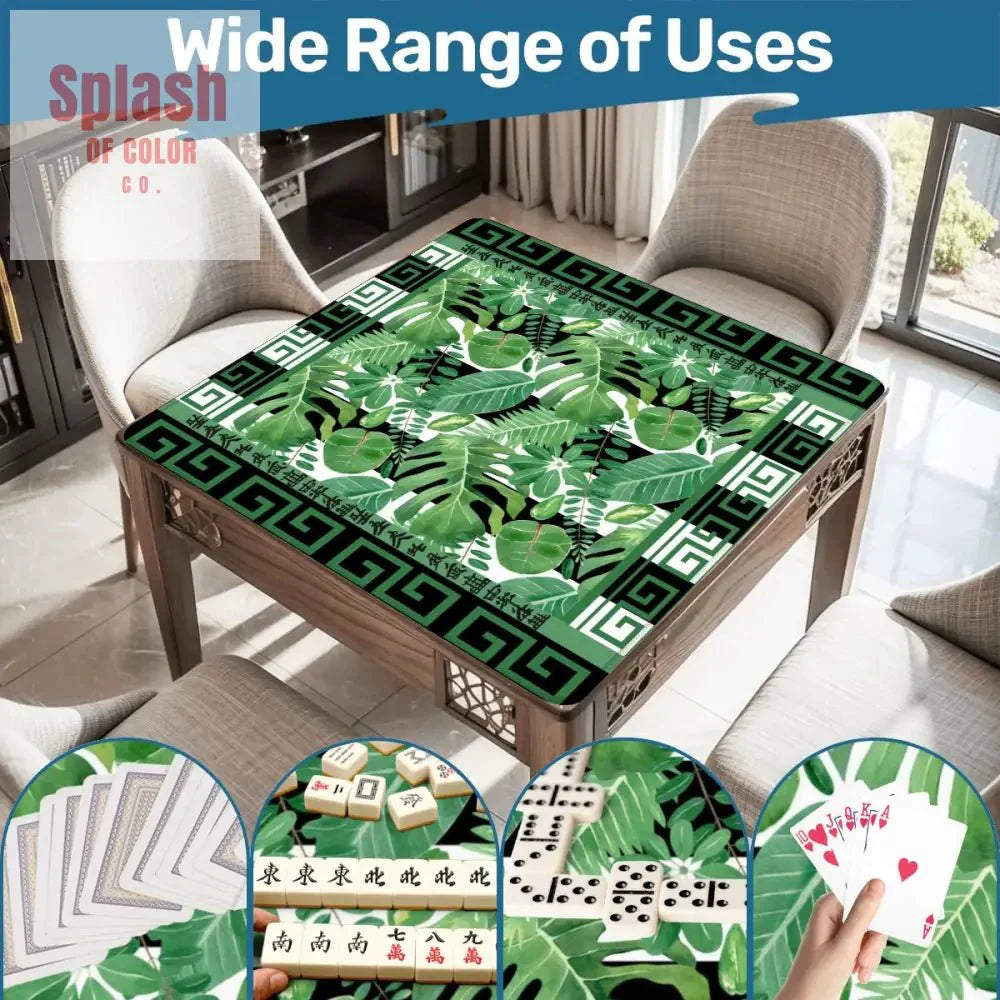 Mahjong Mat Black And Green Tropical Asian Border, Mahj Mat