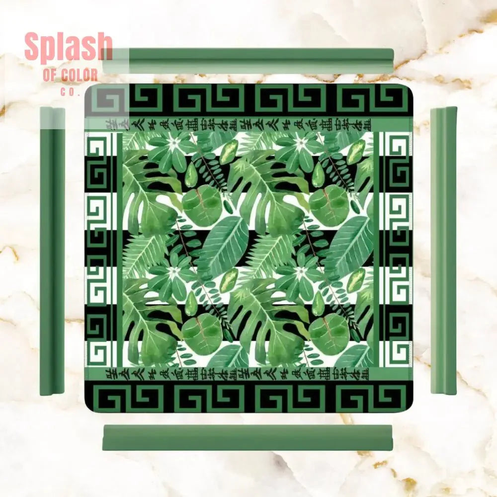 Mahjong Mat Black And Green Tropical Asian Border, Mahj Mat