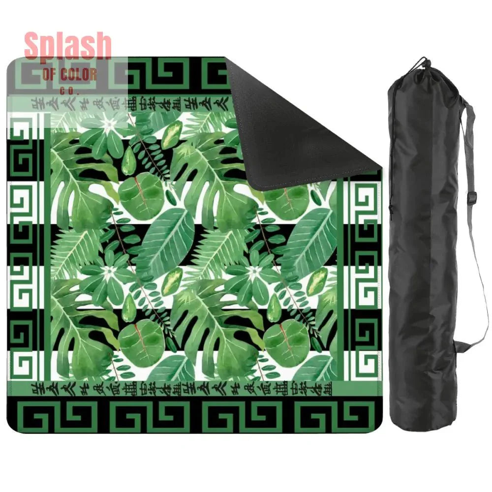 Mahjong Mat Black And Green Tropical Asian Border, Mahj Mat