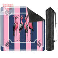 Mahjong Mat Blue, Pink Striped Quirky Mahjong Bird Queens