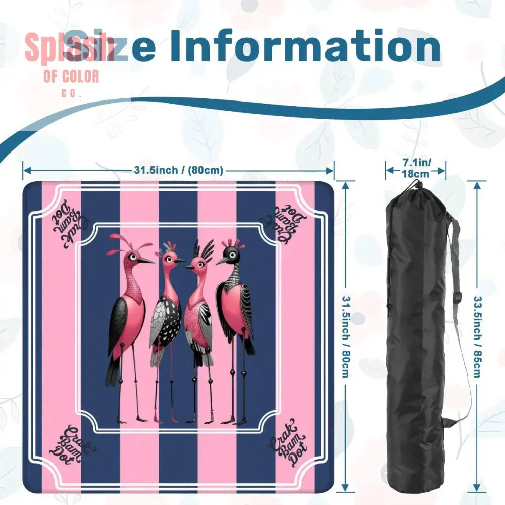 Mahjong Mat Blue, Pink Striped Quirky Mahjong Bird Queens