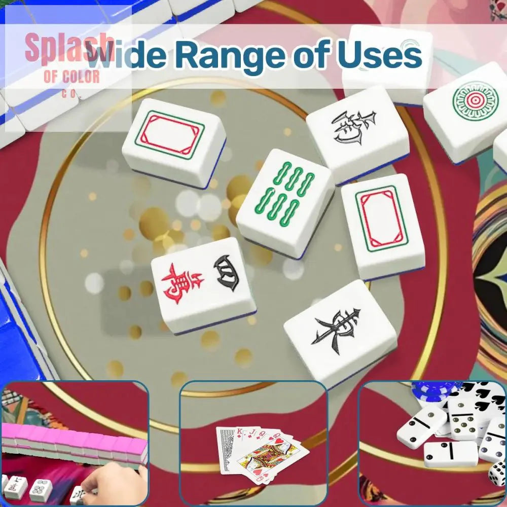 Mahjong Mat Bohemian Jeweled Tones, Fusia, Pink, Teal Reddish, Watercolor Mahj Game Night Mat