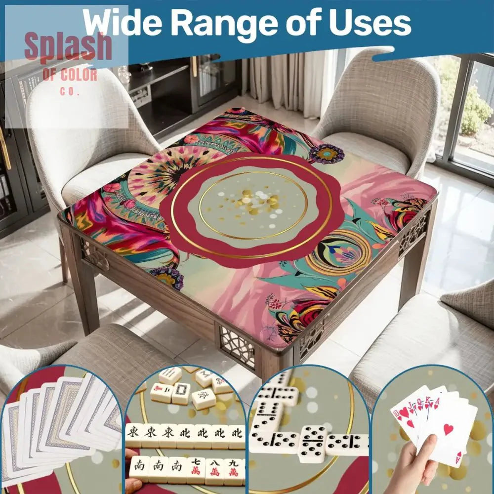 Mahjong Mat Bohemian Jeweled Tones, Fusia, Pink, Teal Reddish, Watercolor Mahj Game Night Mat