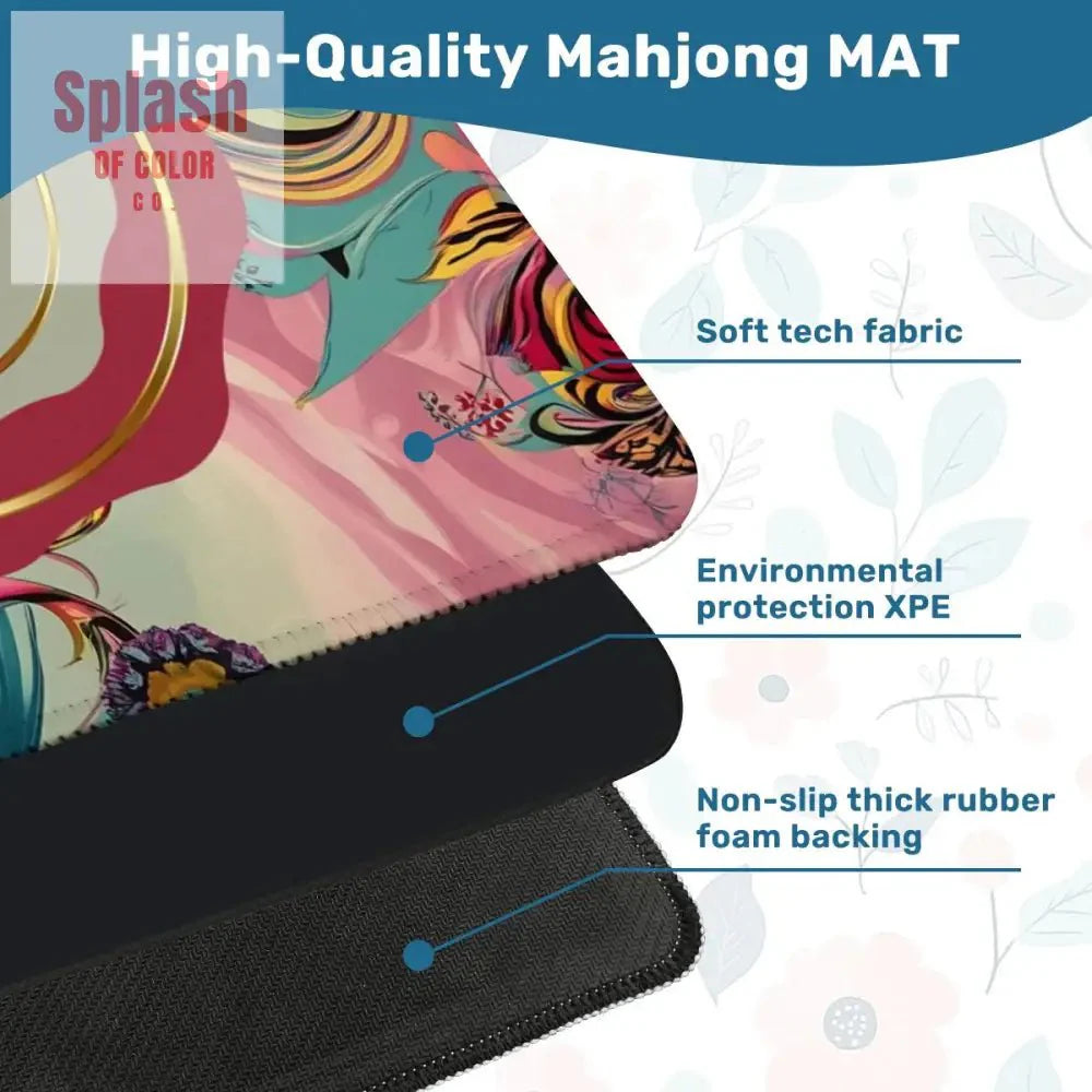 Mahjong Mat Bohemian Jeweled Tones, Fusia, Pink, Teal Reddish, Watercolor Mahj Game Night Mat