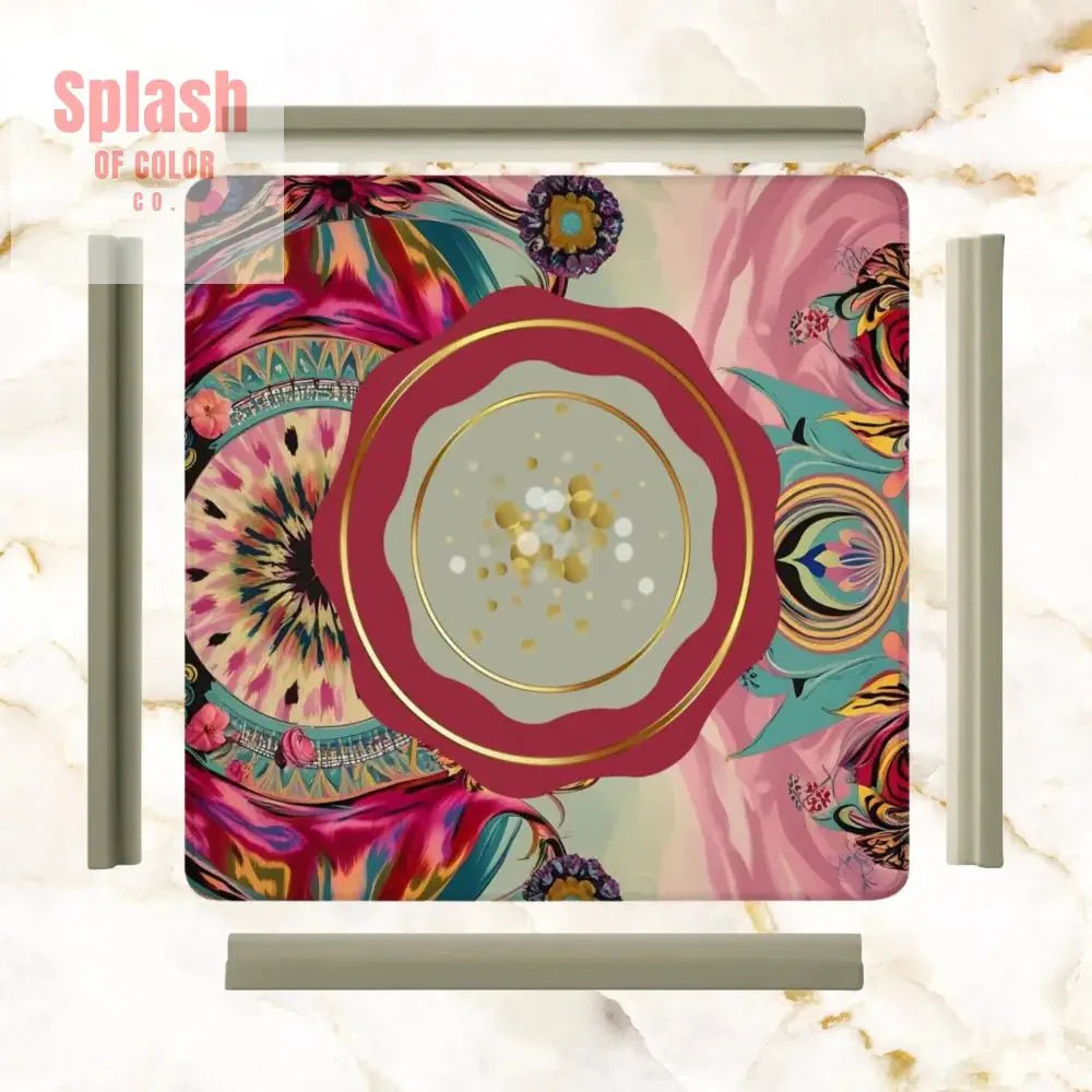 Mahjong Mat Bohemian Jeweled Tones, Fusia, Pink, Teal Reddish, Watercolor Mahj Game Night Mat