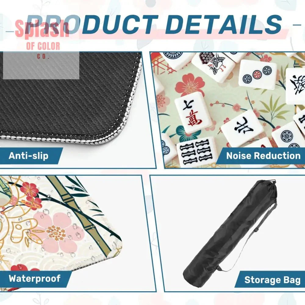 Mahjong Mat Cherry Blossom Asian Designed Floral Bamboo Mahj Game Mat