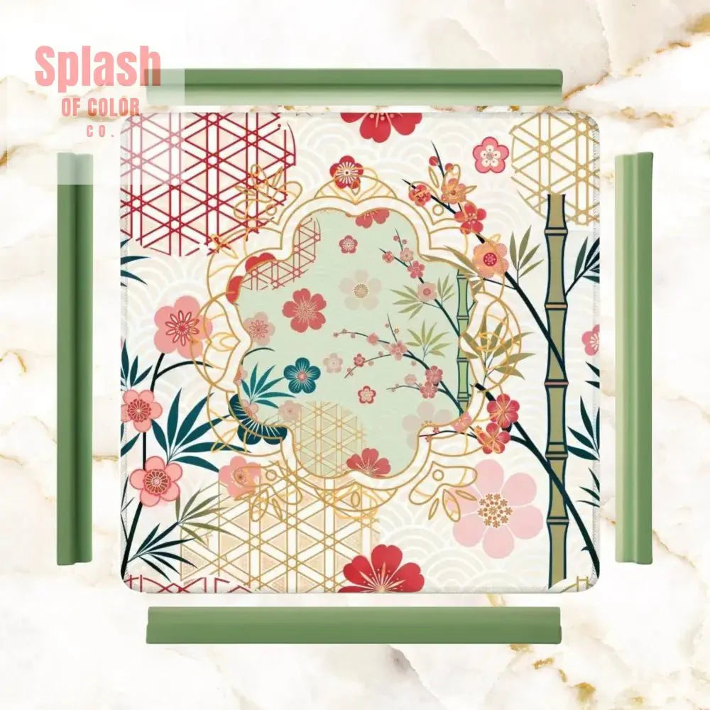 Mahjong Mat Cherry Blossom Asian Designed Floral Bamboo Mahj Game Mat