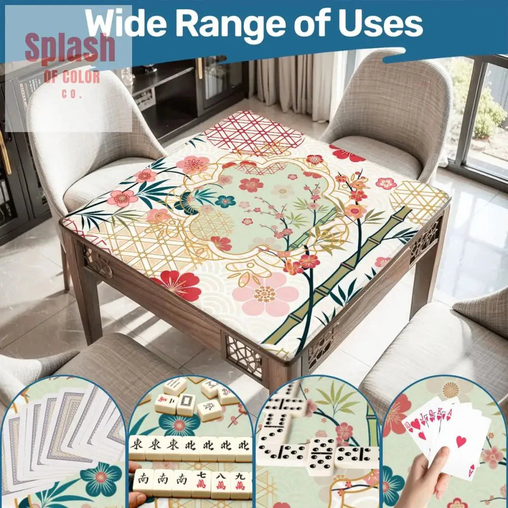 Mahjong Mat Cherry Blossom Asian Designed Floral Bamboo Mahj Game Mat
