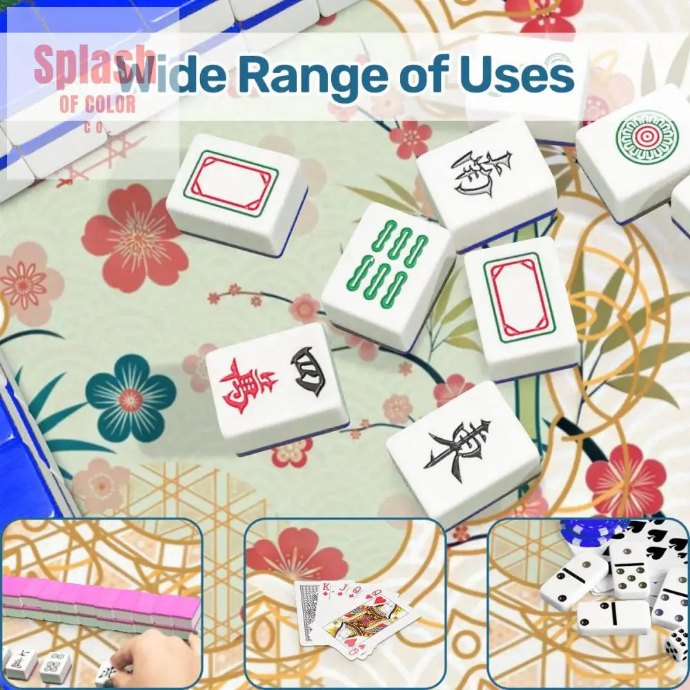 Mahjong Mat Cherry Blossom Asian Designed Floral Bamboo Mahj Game Mat