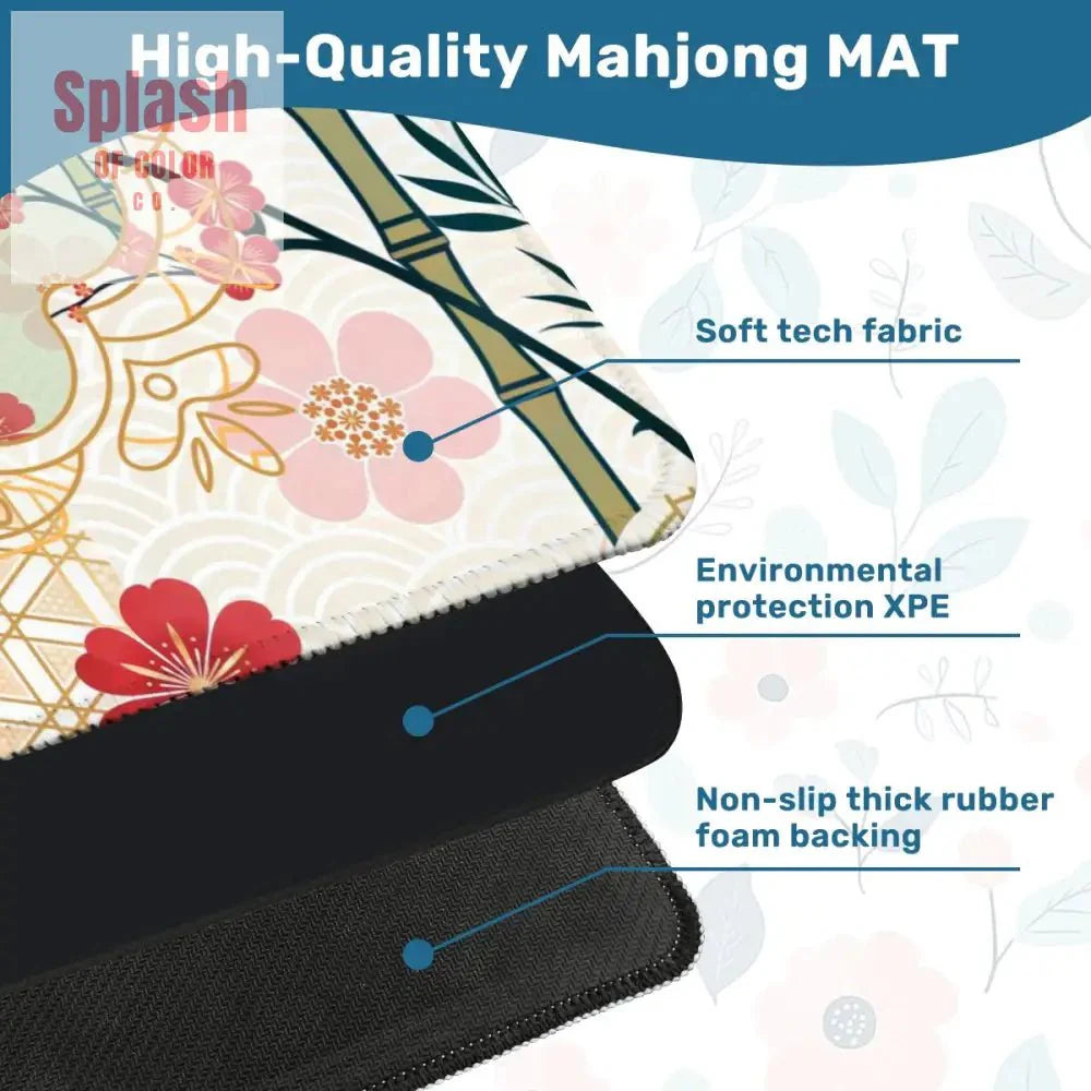 Mahjong Mat Cherry Blossom Asian Designed Floral Bamboo Mahj Game Mat