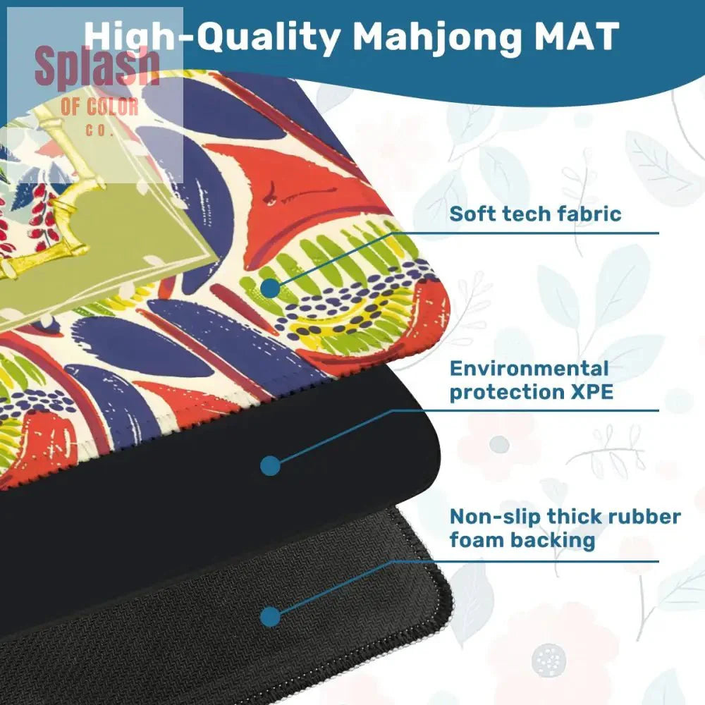 Mahjong Mat, Coral Blue Abstract Floral Modern Mahjong Mat
