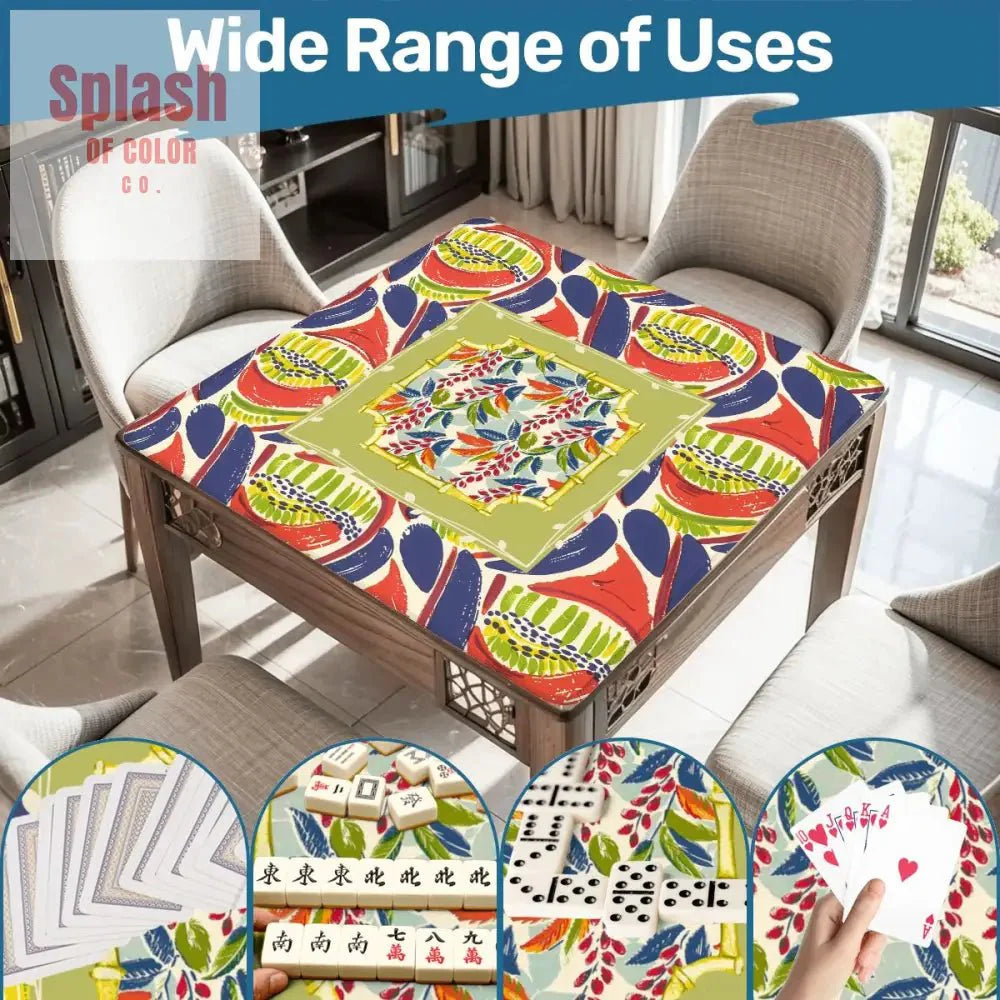 Mahjong Mat, Coral Blue Abstract Floral Modern Mahjong Mat
