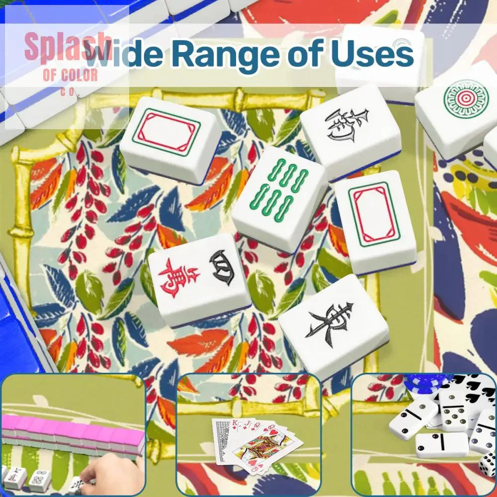 Mahjong Mat, Coral Blue Abstract Floral Modern Mahjong Mat