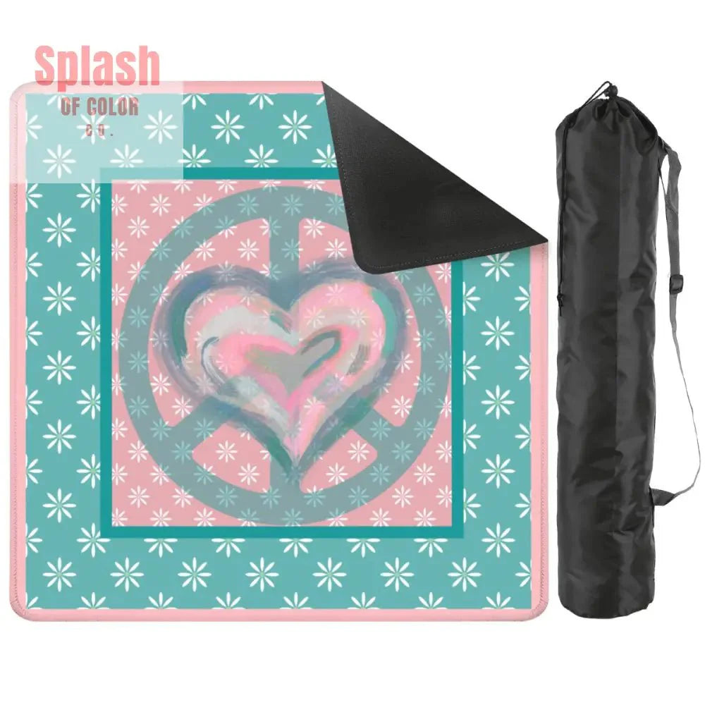 Mahjong Mat Daisy Flower Pink, Teal Peace And Love Mahj Game Mat