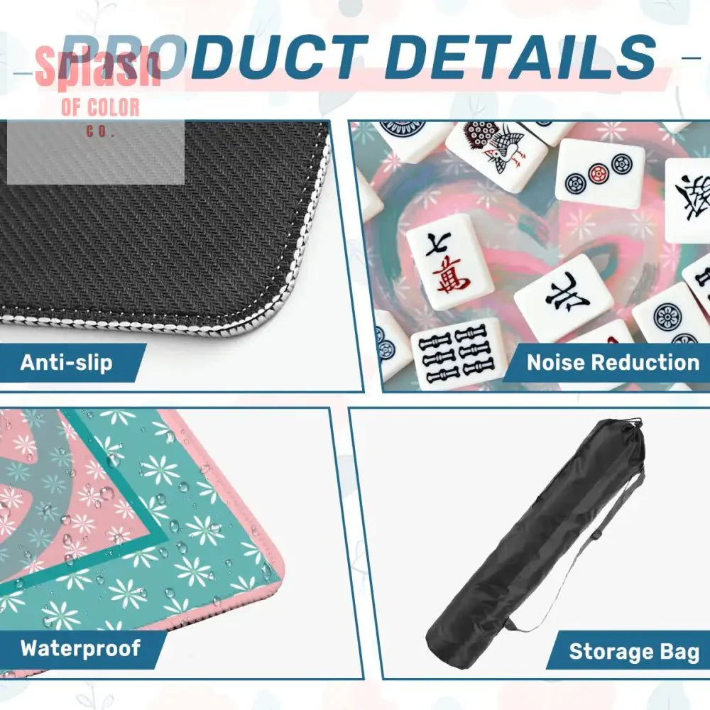 Mahjong Mat Daisy Flower Pink, Teal Peace And Love Mahj Game Mat