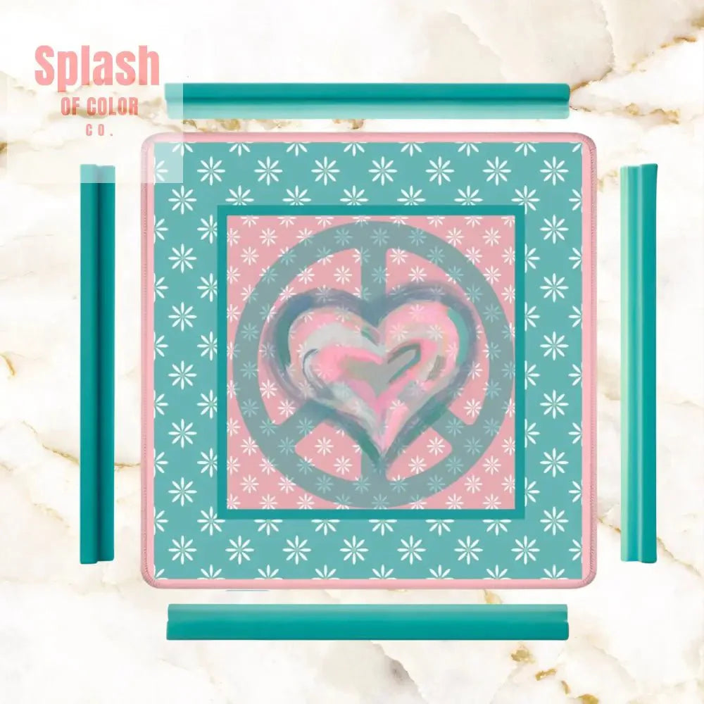 Mahjong Mat Daisy Flower Pink, Teal Peace And Love Mahj Game Mat